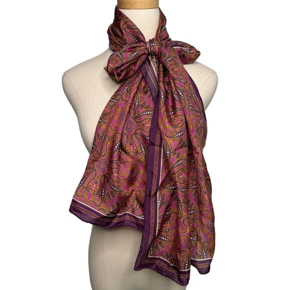 Vintage Accessories - Vintage 100% silk dragon print scarf handmade rolled edge extra long XL 25x78"